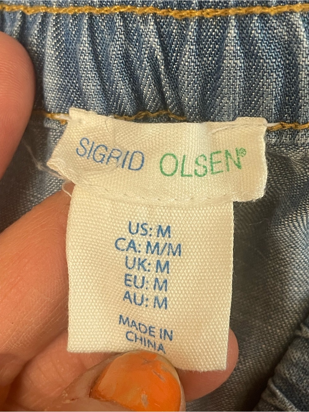 Sigrid Olsen, Tiered Maxi Skirt, Elastic Waist, Pockets, Chambray/Denim, M - Picture 5 of 6